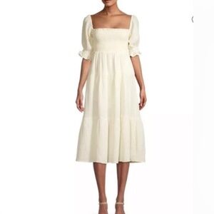 CAARA Frankie Squareneck Tiered Cream Midi Dress - XS